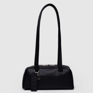 Small Recycled Leather Bowler Bag - Black