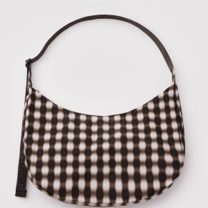 Large Nylon Crescent Bag - Blurred Gingham Brown