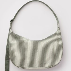 Large Nylon Crescent Bag - Sage Stripe