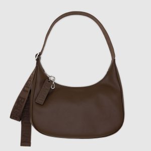 Medium Recycled Leather Crescent Bag - Brown