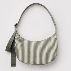 Medium Nylon Crescent Bag - Sage Stripe