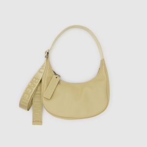 Small Recycled Leather Crescent Bag - Straw